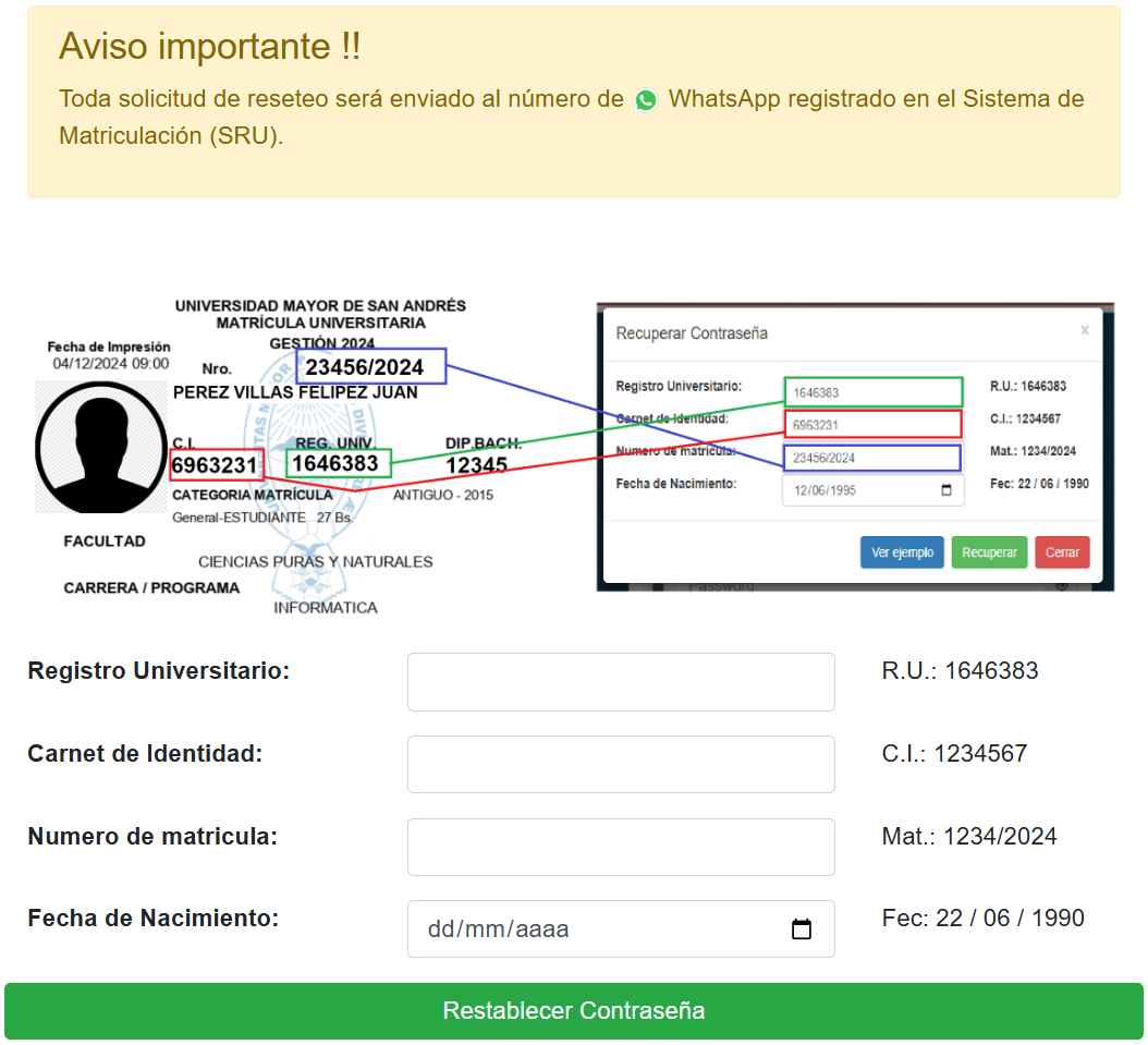 Formulario recuperación de contraseña
