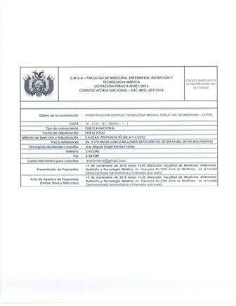 CONSTRUCCIÓN DEL EDIFICIO TECNOLOGÍA MÉDICA FACULTAD DE MEDICINA - UMSA