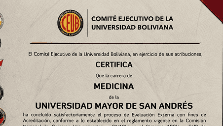 La Carrera de Medicina de la UMSA recibe su Certificado de Acreditación
