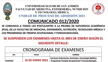 COMUNICADO 012/2020 SUSPENSIÓN DE EXÁMENES