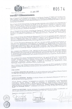 RESOLUCIÓN MINISTERIAL PARA EL PRIMER CONGRESO INTERNACIONAL BODAS DE ORO