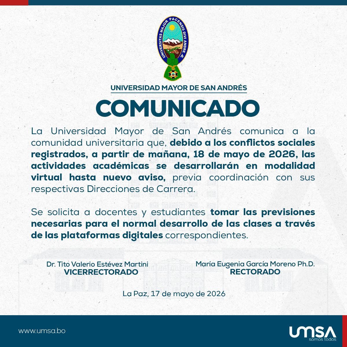 Comunicado de virtualización de actividades
